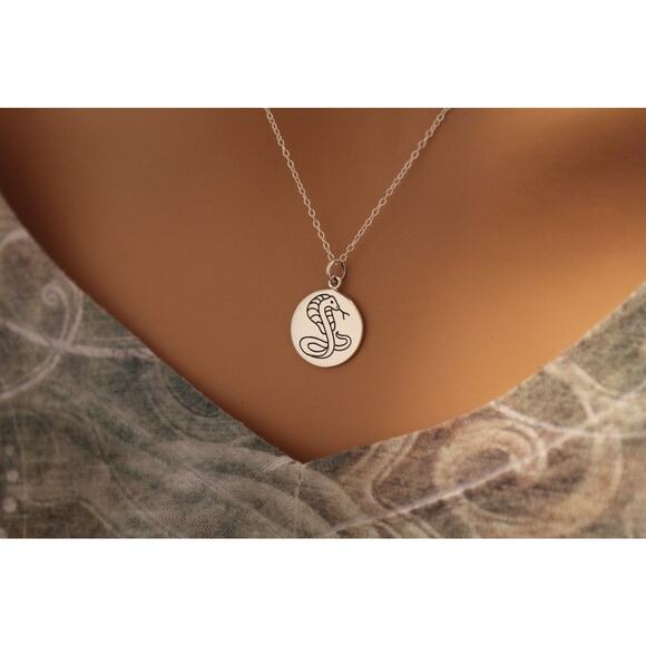 Sterling Silver Cobra Charm Necklace, Cobra Snake Necklace, Cobra Necklace - Picture 2 of 3